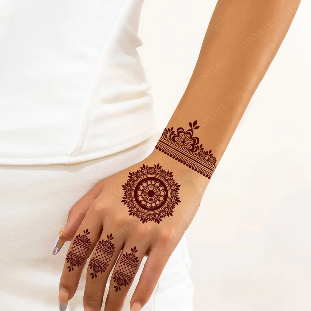 Brown Henna Tattoo Stickers for Hand and Foot Flower Temporary Tattoos for Women FakeTattoo for Wedding Festival Body Decor