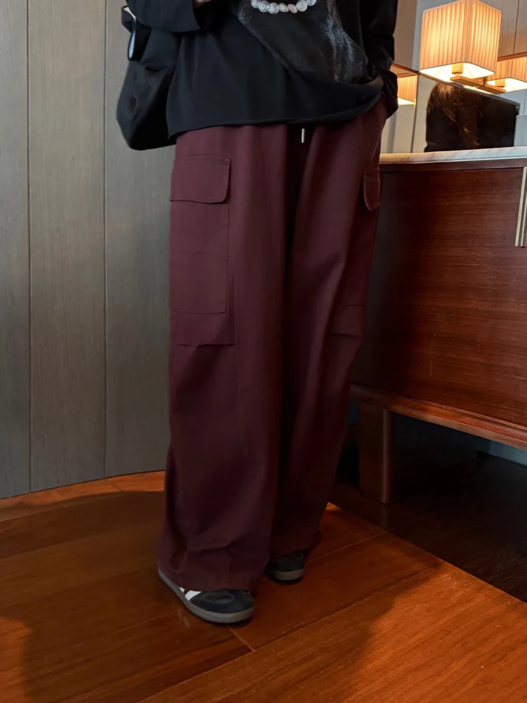 

Винтажные женские брюки прямого кроя большого размера в уличном стиле с крупными карманами, рабочие брюки, стройнящие, от Pencil Little Xin