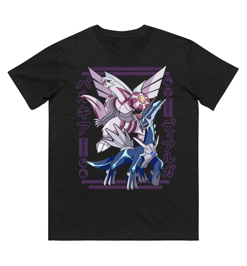 Pokémon Palkia Dialga Printed Pure Cotton T-shirt for Men and Women Spring/Summer New Collection Fashion Short Sleeved Shirt