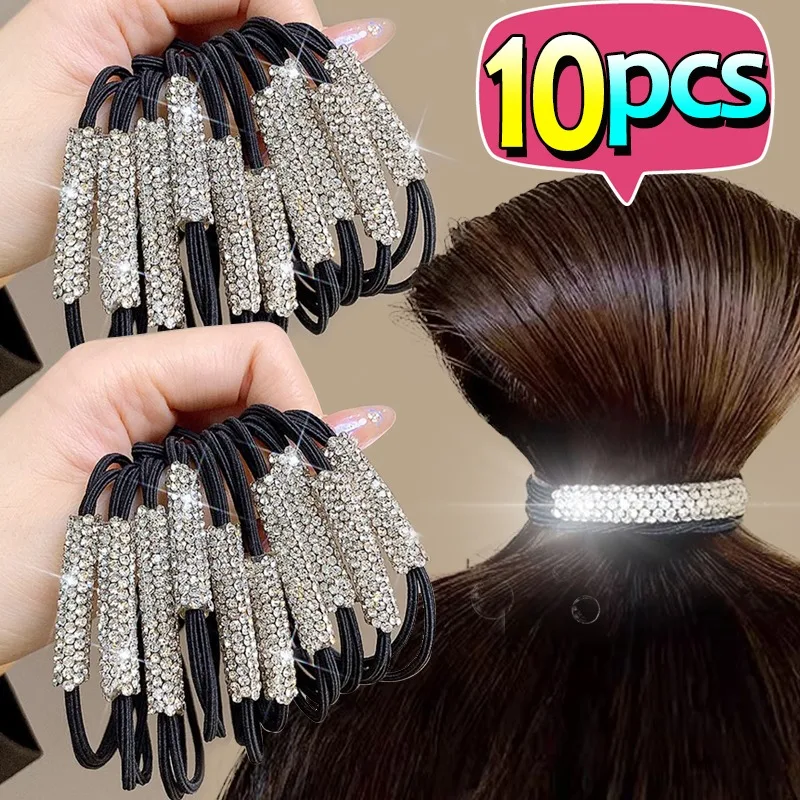 Glänzende Strass Gummiband elastische Haar Seil Krawatten Y2K Diamanten schwarz Mädchen Mode Hairside Mode frische Kopfbedeckung Zubehör