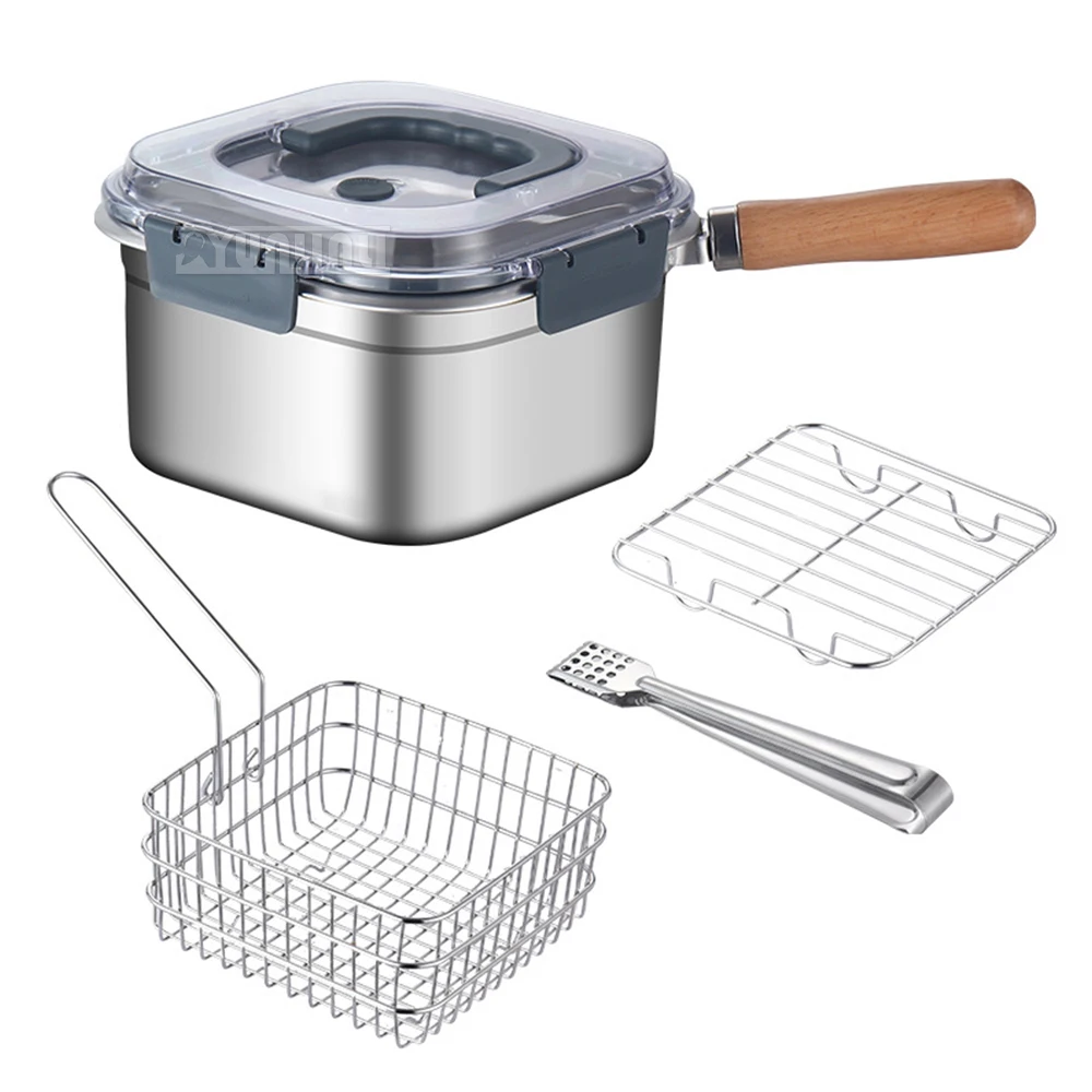 Gas Electric Frying Cooking Pot Stainless Steel Fryer Pan Outdoor Portable Preservation Box 2500ML Deep Fryer Steamer