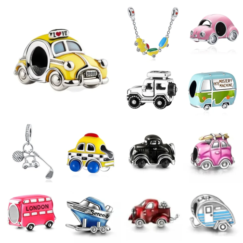 Quente novo 925 prata carro de corrida pingente ônibus charme carro sedan corrente segurança contas caber pulseira original feminino presente jóias diy fazer