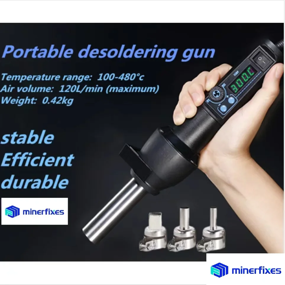 

asic miner Upgraded Version 650w Portable desoldering gun100 to 480°C 110V/220V EU/US LCD Adjustable Electronic Heat Hot Air Gun