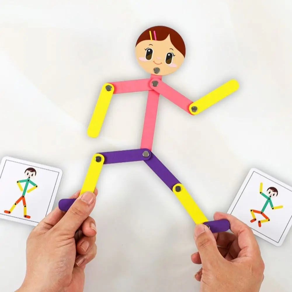 Adjustable Montessori Matchstick Man Toy Pose Cards Wooden Fine Motor Training Toy Card Matching Paper Gifts