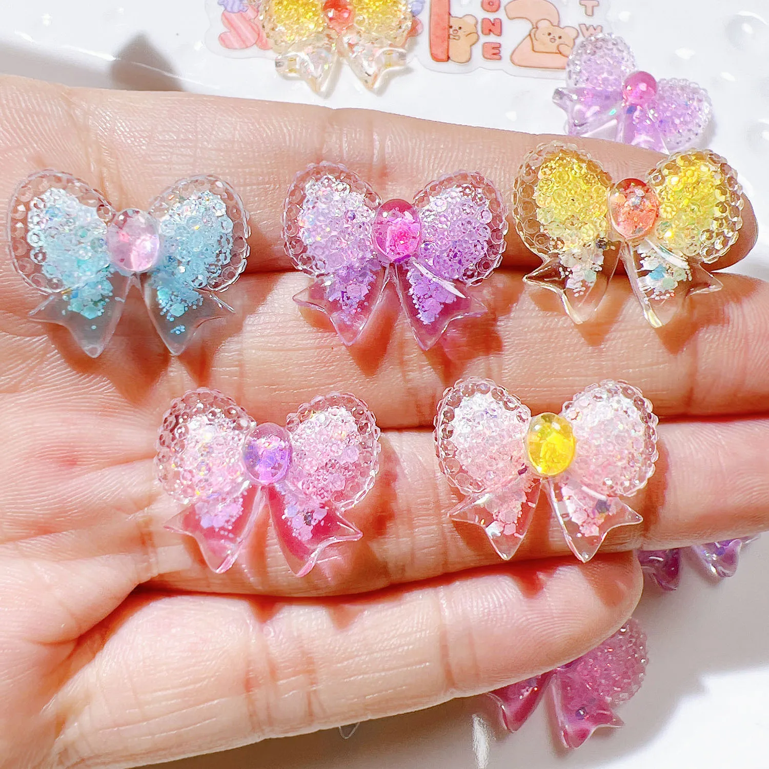 100pcs Cute ​Glitter Bowknot Flatback Resin Scrapbooking DIY Hair Bow Phone Case Decor Craft Accessories