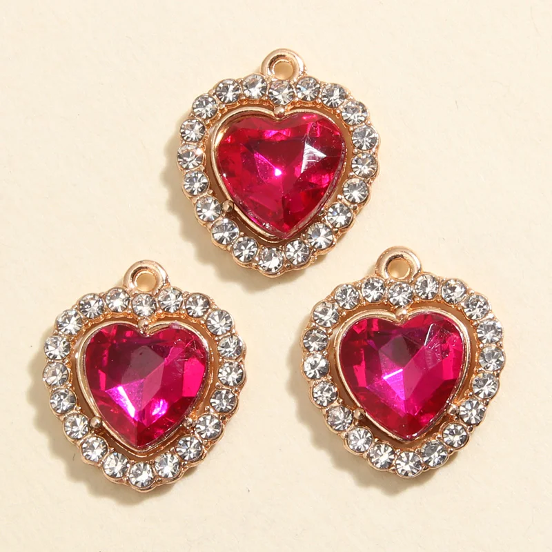 10pcs Colorful Heart Shaped Acrylic Bead Crystal Charms Metal Claw Settings Sew On Beads Pendant For DIY Clothes Shoe Decoration