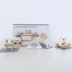 Dollhouse Miniature Wooden Kitchen Furniture Sofa Bed Wardrobe Dollhouse Accessories Micro Landscape Role Play Game for Todders
