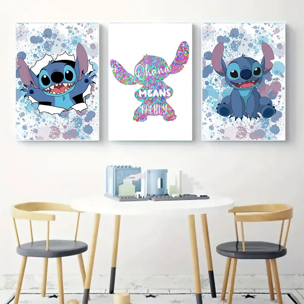 Disney Stitch Ohana Poster Wall Set of 3 Children's Playroom Canvas Painting Living Room Mural Modern Bedroom Art Home Decorativ