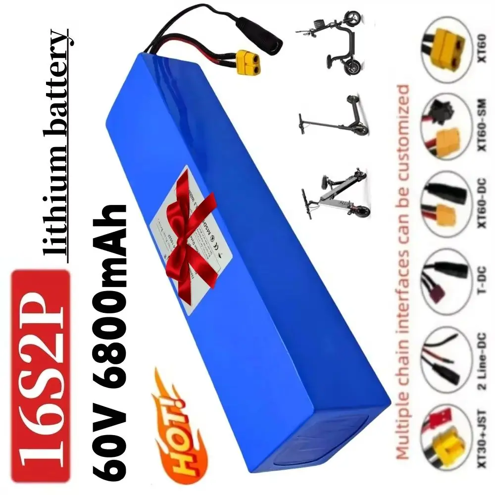 60V Rechargeable 6800mAh 18650 Lithium Ion Battery Pack 16S2P with BMS for Power Tools And Electric Vehicles
