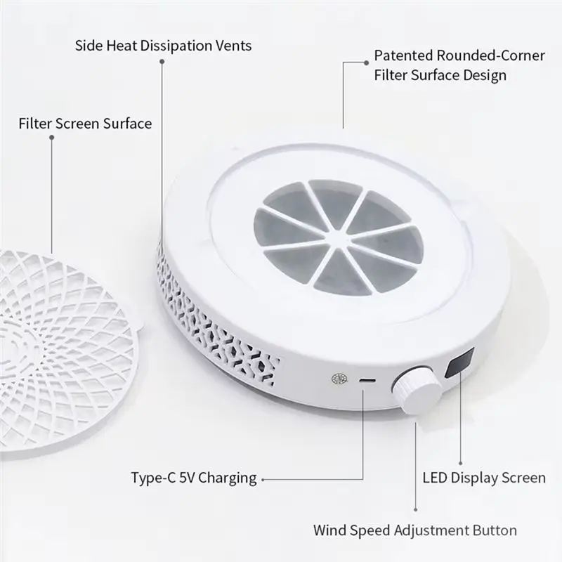 ABBK Rechargeable Brushless Nail Dust Collector with Suction Filter, Turbine Nail Desk Vacuum for Manicure