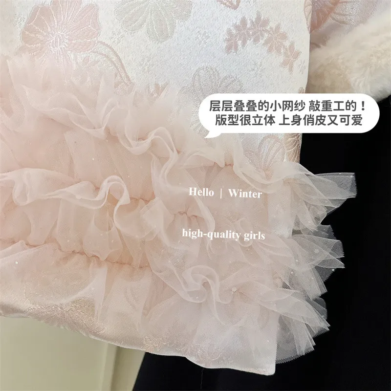 فستان هانفو شيونغسام للفتيات للخريف والشتاء فستان الأميرة الغربي السميك من القطيفة للأطفال #3