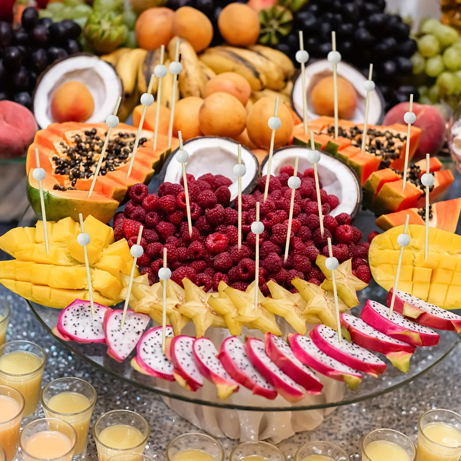 50/100pcs Pack Disposable Golf Ball Bamboo Skewers for Cocktail Fruit Appetizer 12cm Decorative Cocktail Picks for Party