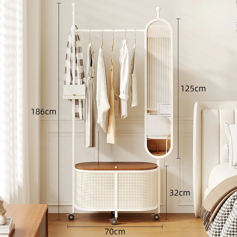 French bedroom floor-to-ceiling hanger mirror full-body mirror coat rack integrated mobile full-length mirror simple