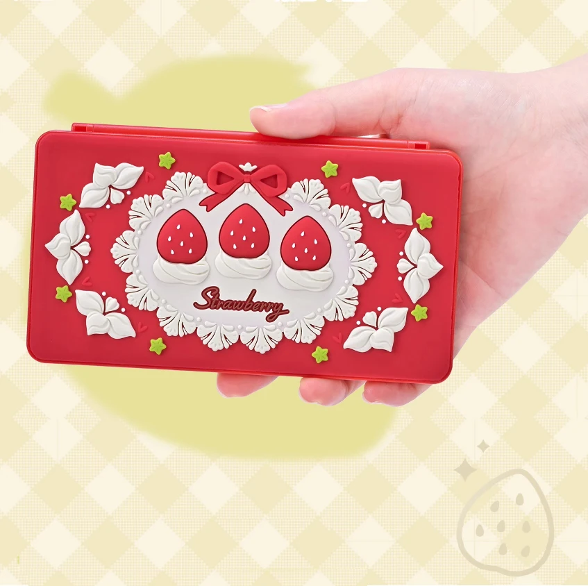 Kotak Penyimpanan Kartu Permainan Cangkang Keras Stroberi Tempat Casing Pelindung untuk Nintendo Switch 2/NS Oled Lite Pelindung Penutup TF Memori