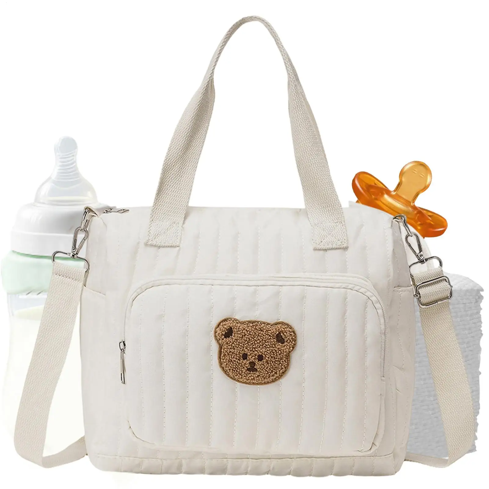 おむつバッグ-トートバッグ-クマ柄-収納トートバッグ-旅行用おむつバッグ-調節可能なショルダーストラップ付き-旅行-仕事-ジム-学校-病院用