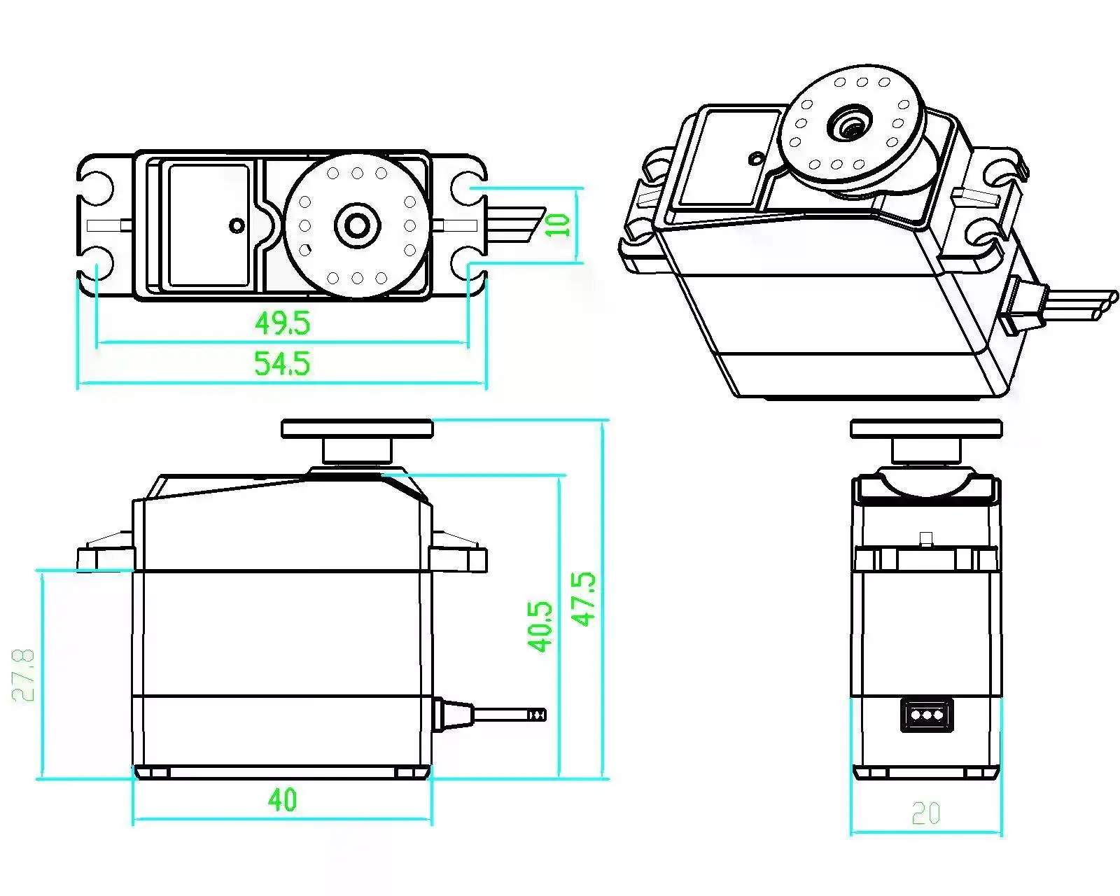 Servomoteur numérique Metal Gear, Robotique, 180 degrés, Double arbre, Étanche, IP66, Montage en U droit long ou court, 25kg.cm, 6V