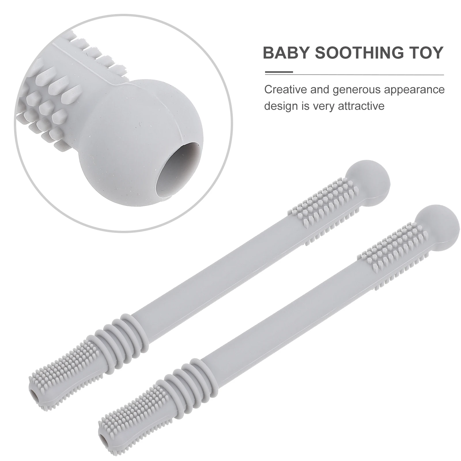 

1 set Straw Shape Teether Light Grey Silicone Baby Molar Rod Portable Chew Toy Teething Aid Durable Safe Design Infant Care