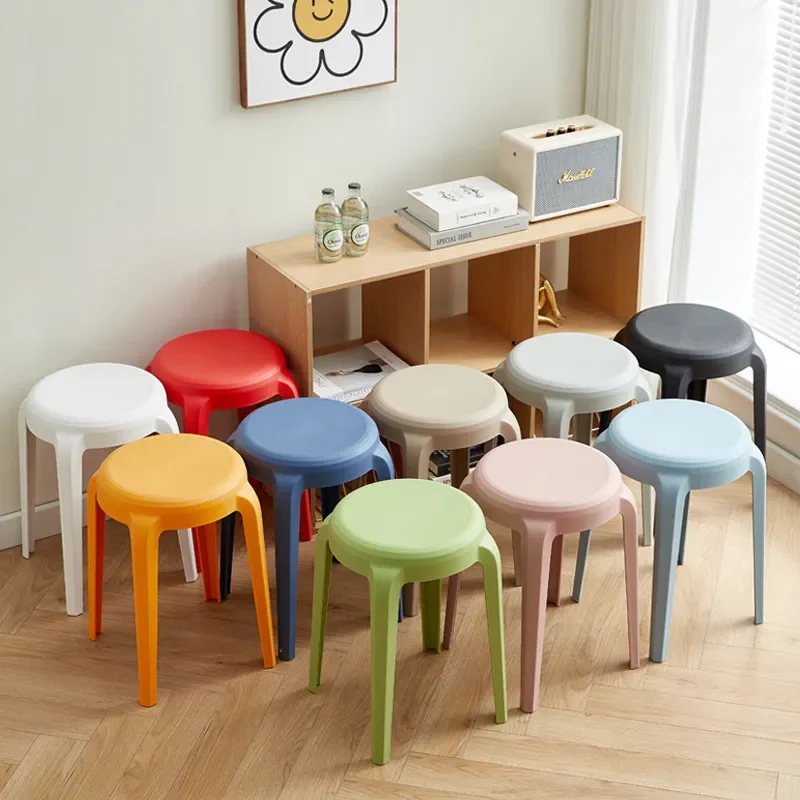 

Plastic Round Stool Household Home Stackable Thickened Bench Dining Table And Chair Round Stool