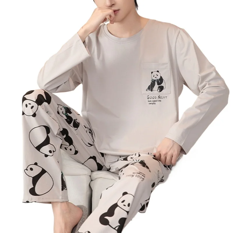 Spring Autumn Knitted Long-sleeved Men's Pajamas Sets Male Loungewear Strpied Pajama Masculine Sleepwear Suits Homewear Fashion