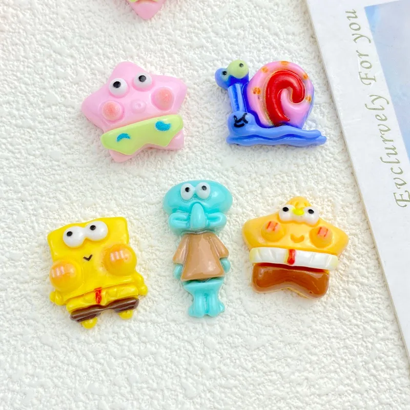 10PCS Resin Colorful Cartoon Starfish, Bread, Crab Scrapbook Flatback 3D food Figurine DIY Decor Crafts