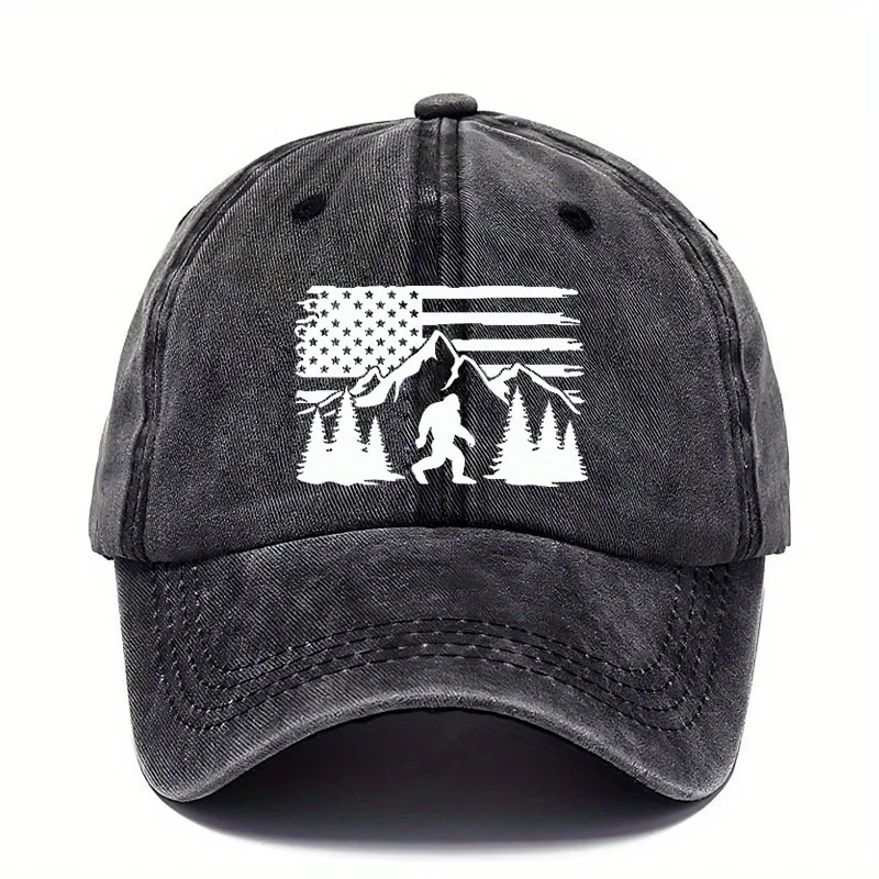 

Регулируемая дышащая бейсболка для мужчин — солнцезащитная уличная кепка с дизайном американского флага и горной сосны