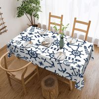 Customized Rectangular Oilproof Blue And White Nautical Sailor Anchor Table Cover Table Cloth Tablecloth for Dining