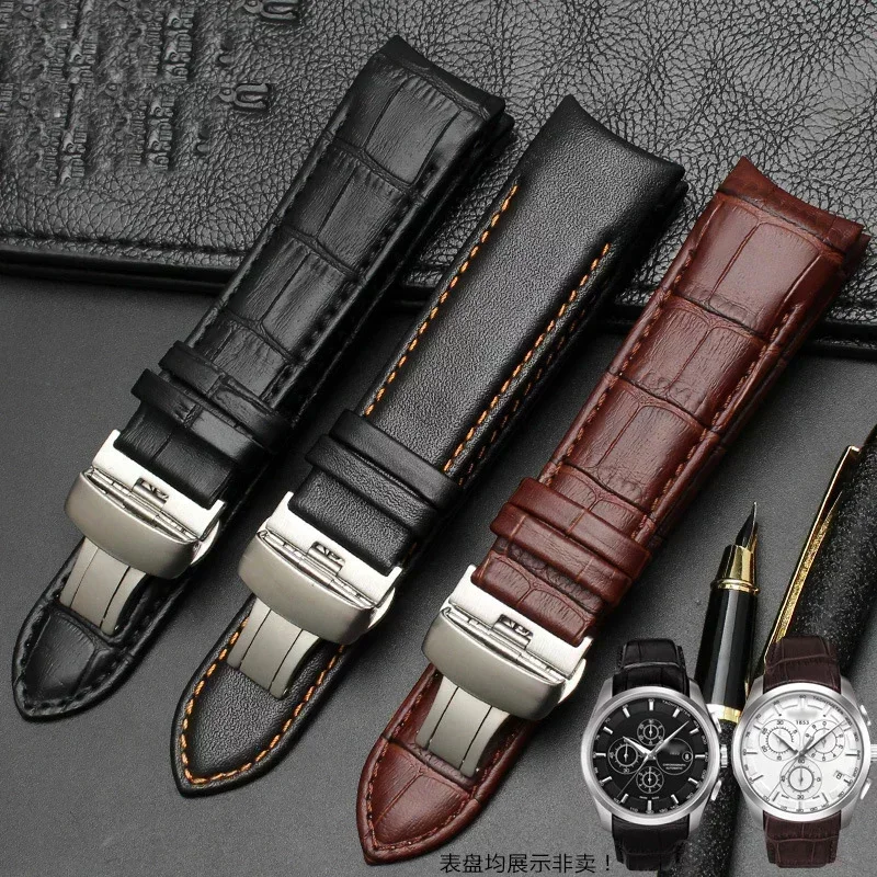 Calfskin Genuine Cow Leather Watchband Belt for Tissot T035 Watch Strap Bracelets Butterfly Buckle Replacement 22mm 23mm 24mm