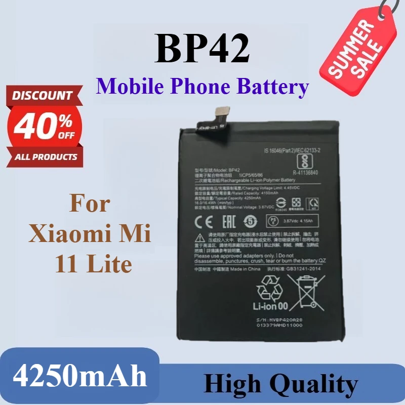 

High Quality Brand New BP42 3.87V 4250mAh Mobile Phone Battery For Xiaomi Mi 11 Lite BP42 Replacement Battery Fast Shipping