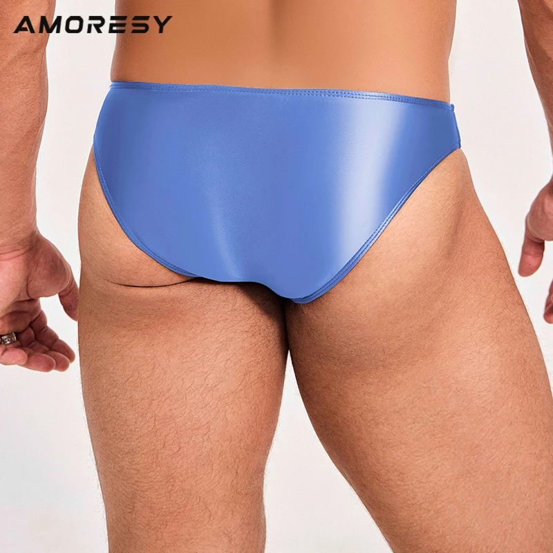 AMORESY-Ultra Low Waisted Swimming Trunks for Men, Smooth Briefs, Silk Briefs, Sexy Sports Beach Pants, Odorless, Monochromatic