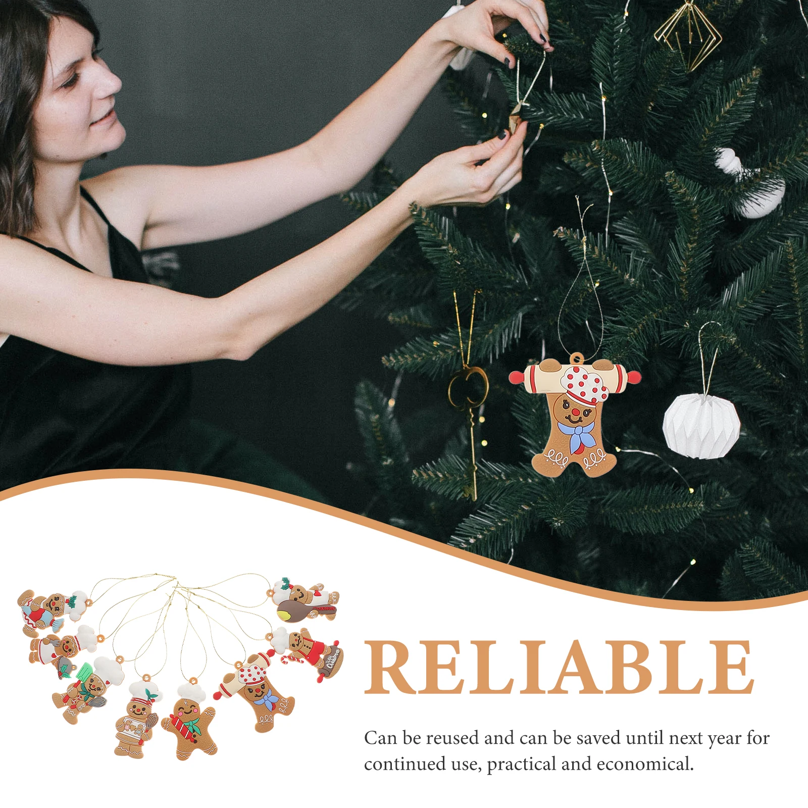 

8pcs Gingerbread Man Hanging Ornament Christmas Tree Decoration Xmas Party Scene Layout Pvc Decorative Supplies