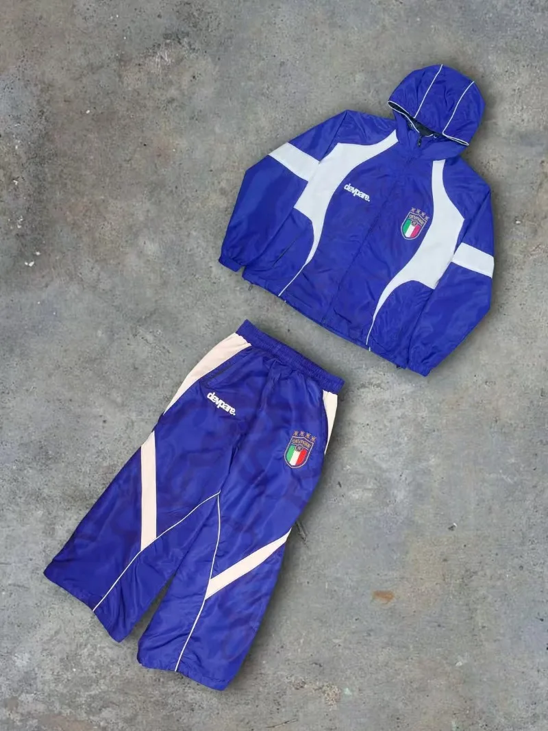 

Американский топ, дышащая синяя мужская спортивная одежда Y2K, модный повседневный комплект в стиле хип-хоп, панк, оверсайз, модная свободная толстовка с капюшоном