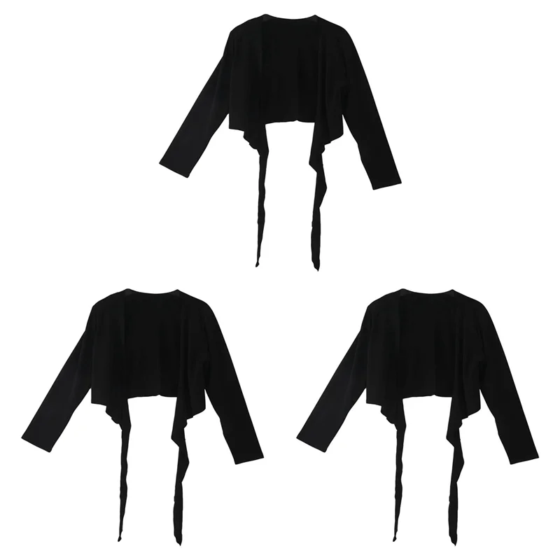 

3X LADIES LONG SLEEVE TIE UP CROP SHRUG WOMENS WRAP BOLERO CARDIGAN TOP - Black