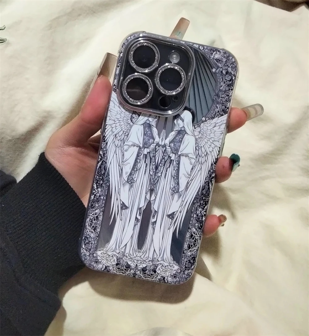 Luxury White Angel Cupid plating silver Case protection for iPhone 16 15 13 12 11 14 Pro Max 15 Plus Coque