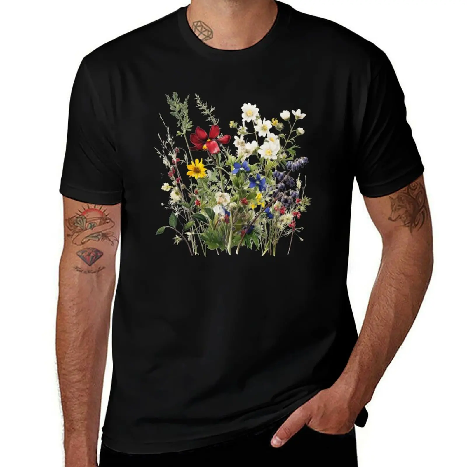 Wild Flowers Botanical Flower Nature T-Shirt Casual Fashion Short Sleeve Cotton T-Shirt