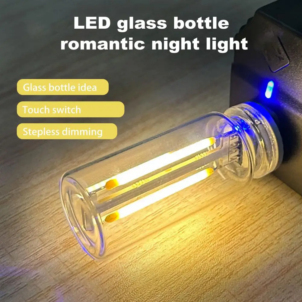 Night Lamp Usb Led Glass Bottle Night Light Set for Car Interior Atmosphere Soft Glow Mini Size Lamp with Flicker-free Design