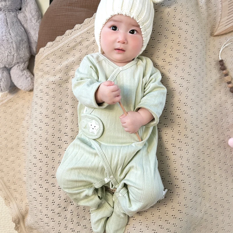 Newborn Baby Cotton Romper Spring Autumn Long Sleeves Footie Clothes Unisex Onesies Pyjamas Infant Overall Jumpsuit Outfit 0-9M