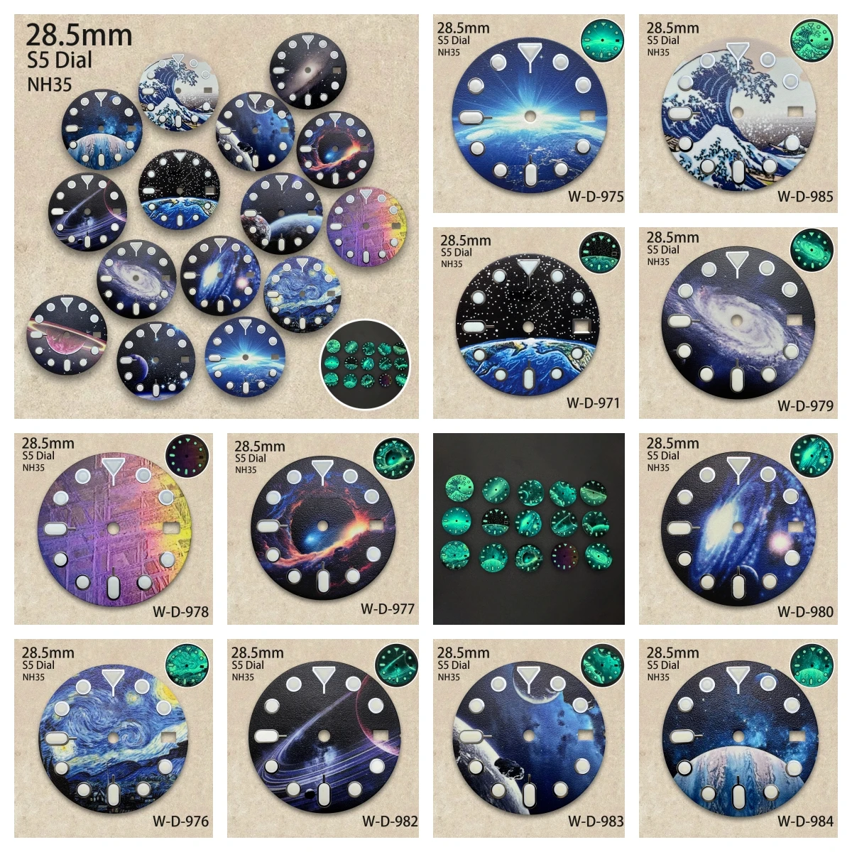 

28.5mm S5 Logo Starlit Dial Fit NH35/NH36/4R/7S Japanese Movement C3 Green Luminous High-Quality Watch Modification Accessories