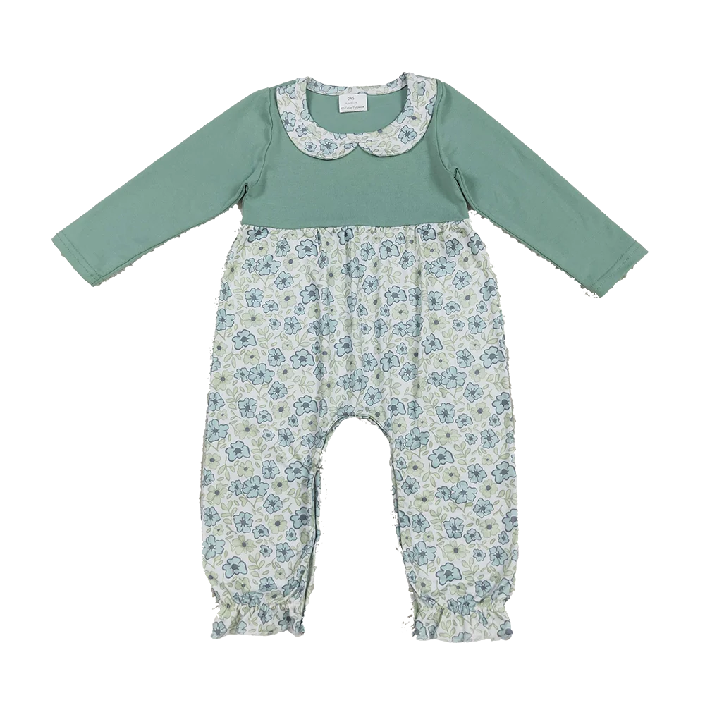 

Baby Winter Rompers Baby Girls Green Long Sleeves Floral Ruffle Pant Rompers