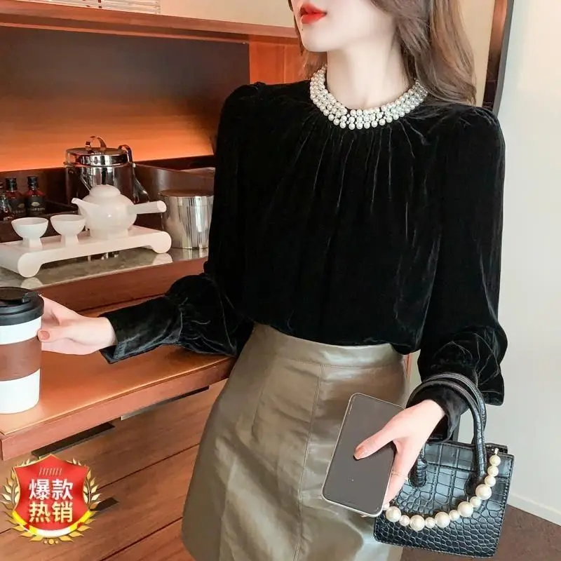 Half Polo/turtle Neck Base Layer Top Women's Long Sleeve T-shirt 2024 Autumn New Style Black Inner Thin Layer Black Top LX594