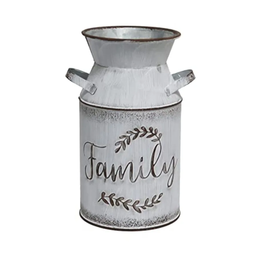 Galvanized Milk Can with Greetings, Antique Retro Vase Metal Planter Rustic Vintage Primitive Flower Holder Farmhouse Country P