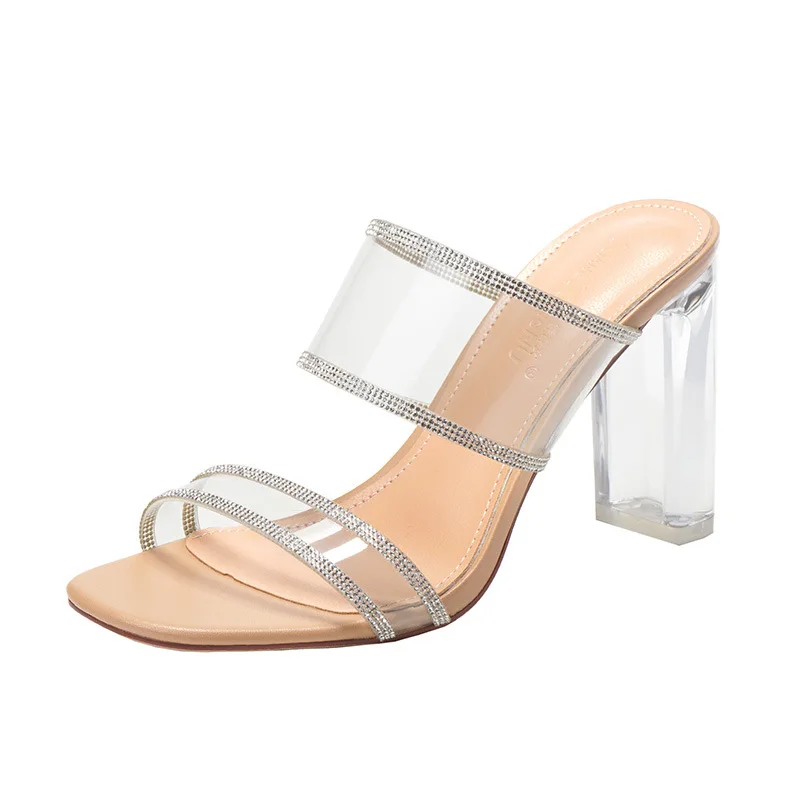 Transparent Crystal Sandals Women's Sexy Thick Heel High Heels Crystal Shoes Outdoor Fairy Style Small Size 32 Large Size Sli... view 5