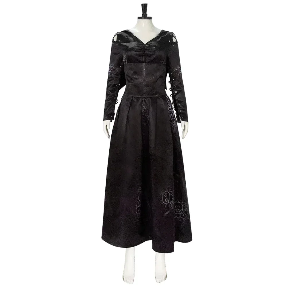 Movie Wizard School Witch Bellatrix Lestrange Cosplay Costume Dress Adult Women Clothing Halloween Carnival Outfits