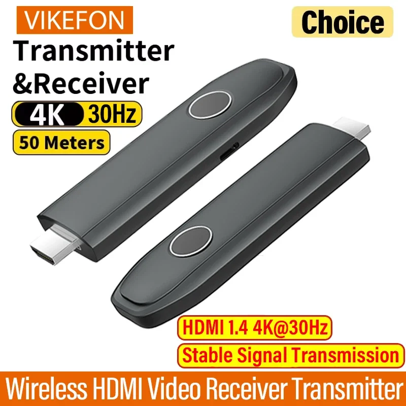 4K 50M Wireless HDMI Video Receiver Transmitter Extender Adapter TV Stick Dongle for Camera Laptop PC to TV Monitor Projector