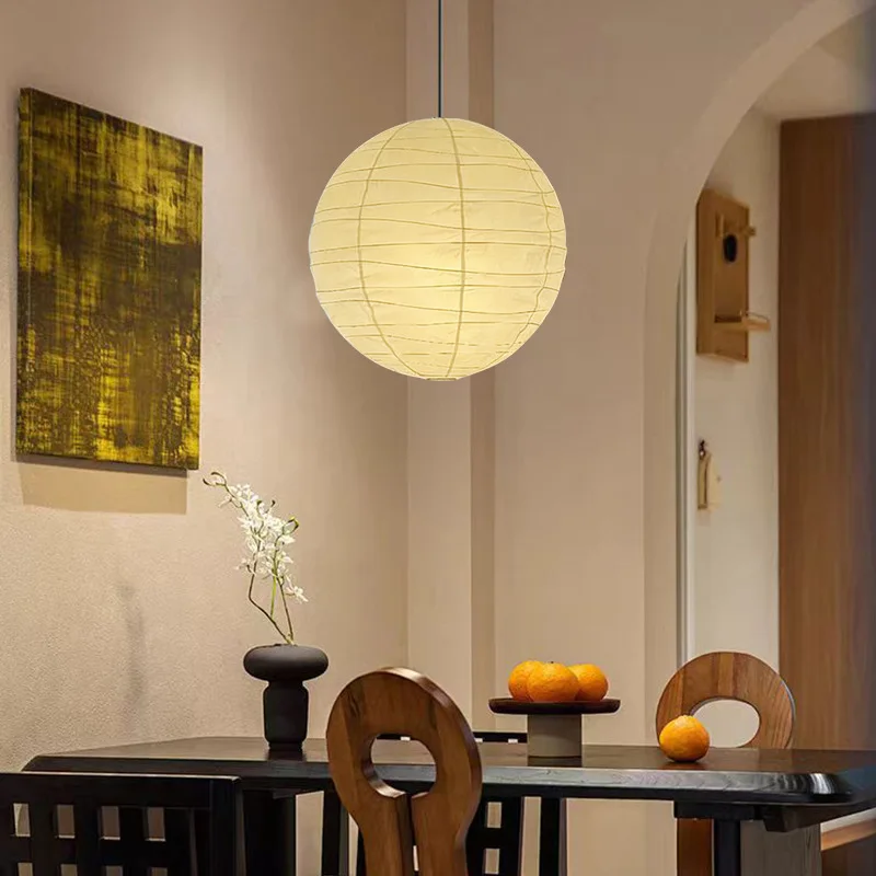 Cotton Fabric Chandelier Japanese Retro Ceiling Lamp Living Room Restaurant Exhibition Hall Pendant Light Sphere Lighting Lamps
