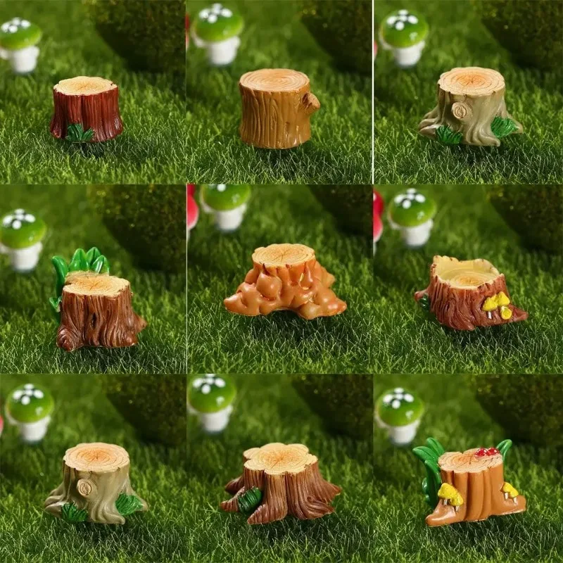 Mini Tree Stump Miniature Figurine House Resin Statue Micro Landscape Fairy Garden Craft Dollhouse Ornament Home Decoration
