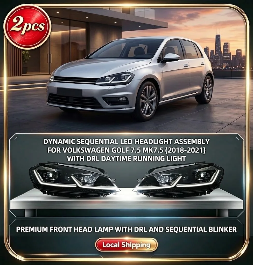 2 Stück Voll-LED-Scheinwerfer für VW Volkswagen Golf MK7.5 2018-2021, E-Mark DOT-zertifiziert, Frontleuchte, keine Glühbirne erforderlich, direkte Passform, Plug-and-Play,