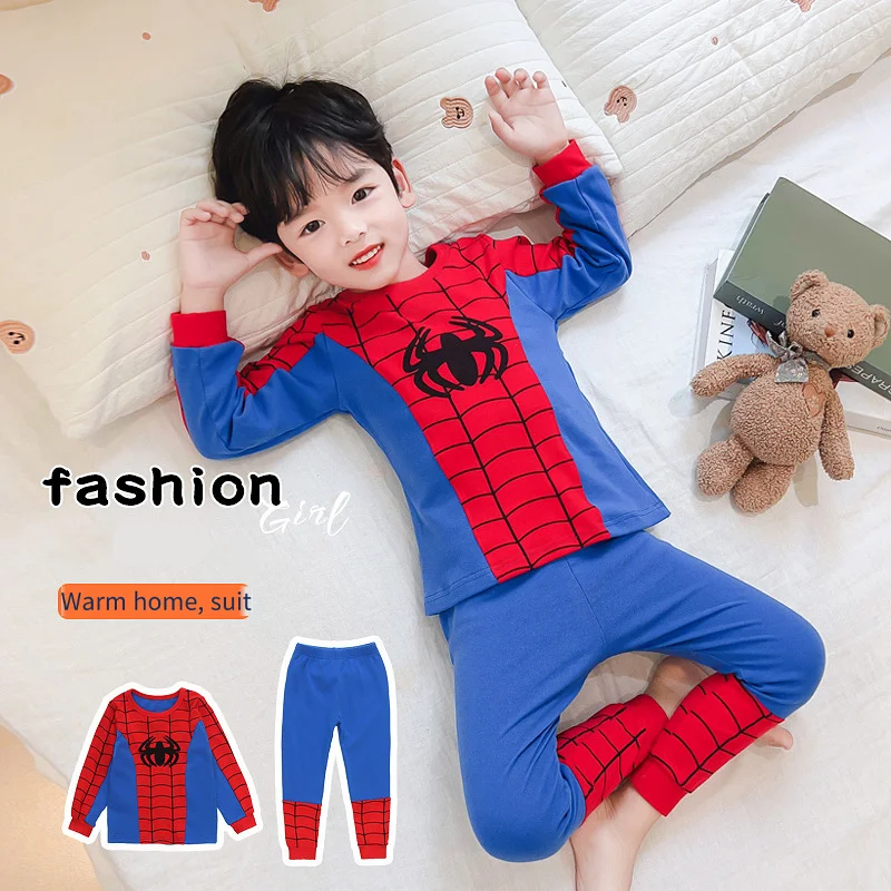 Avengers Superhero Children's Pyjamas Spider Man Nightwear Suit Boys Children Long Sleeve Costume 2-7T Pajama Set Birthday Gift