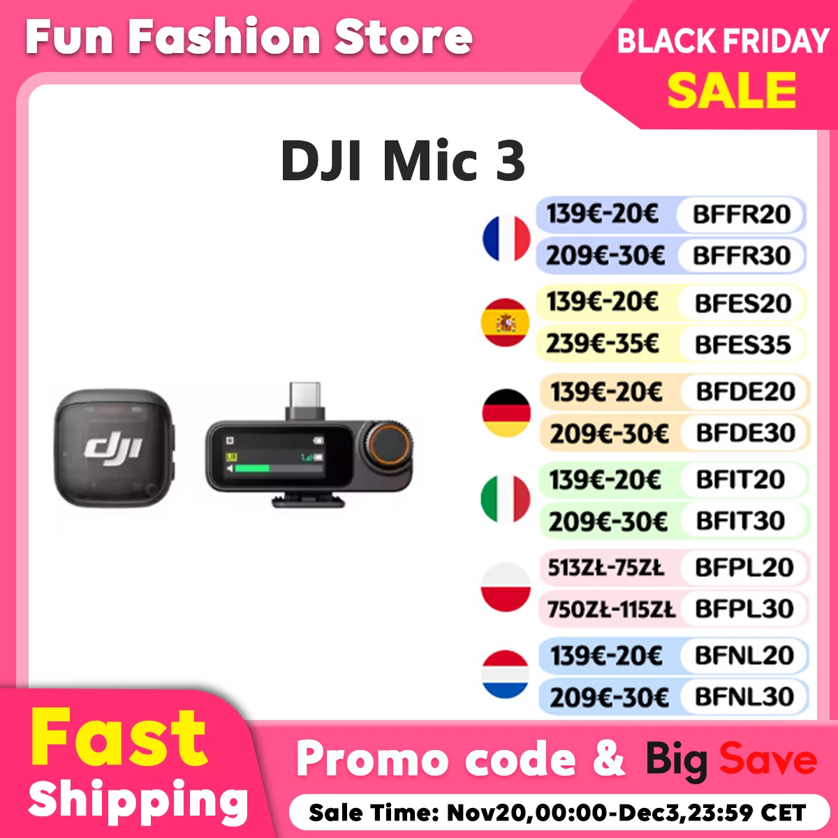 DJI Mic 3 micro Lavalier sans fil ultralger temps tendu et charge rapide Transmission 400m suppression du bruit Streaming Vlog