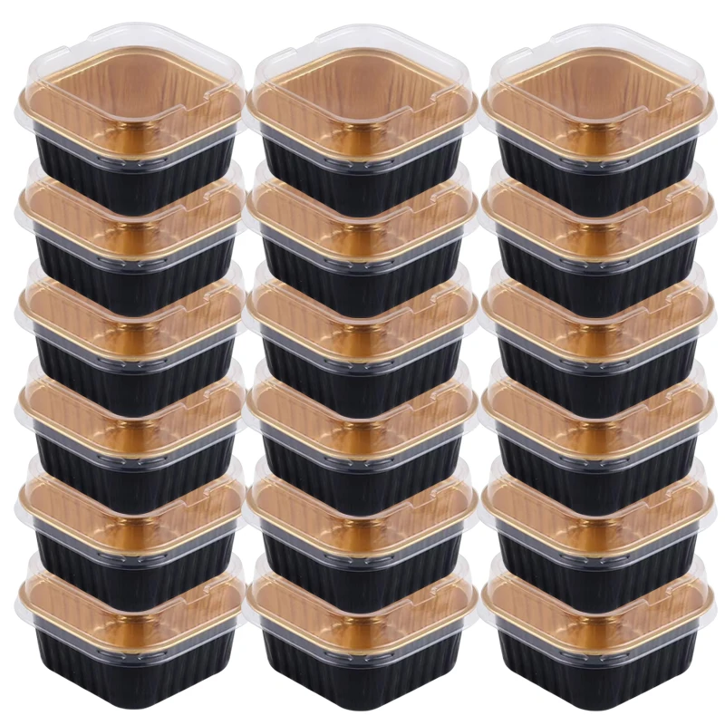 

100pcs Aluminum Foil Muffin Cake Cup Square Dessert Cake Packaging Boxes Reusable Home Baking Molds Birthday Party Decoration