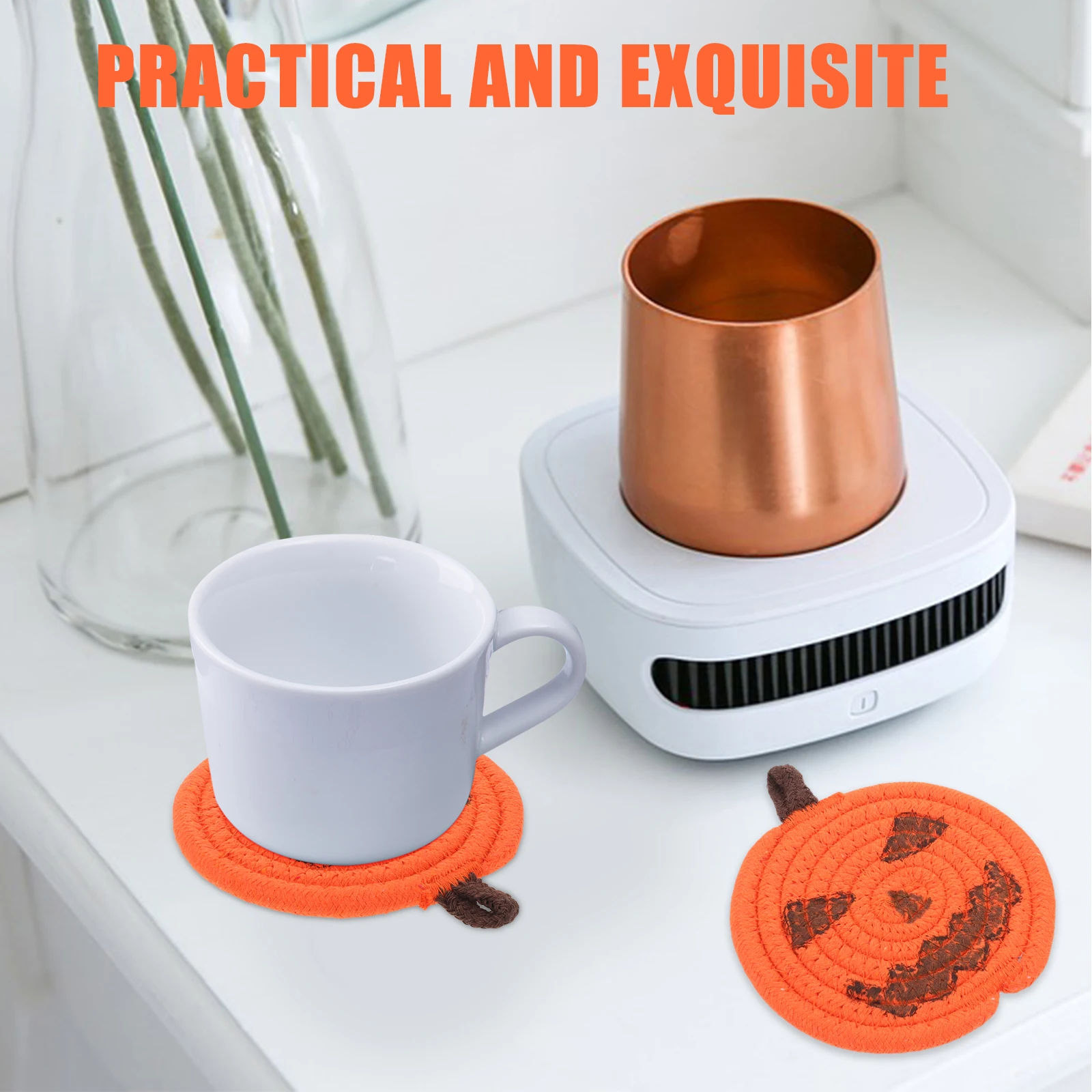 

4Pcs Halloween Pumpkin Braided Cotton Coasters Insulated Coffee Mug Pads Rustic Fall Tableplate Drink Coasters for Party Home